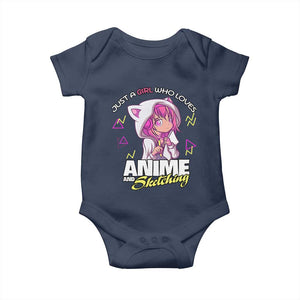 Just A Girl Who Loves Anime and Sketching Baby Onesie Japan Kawaii Otaku Manga Lover TS02 Navy Print Your Wear