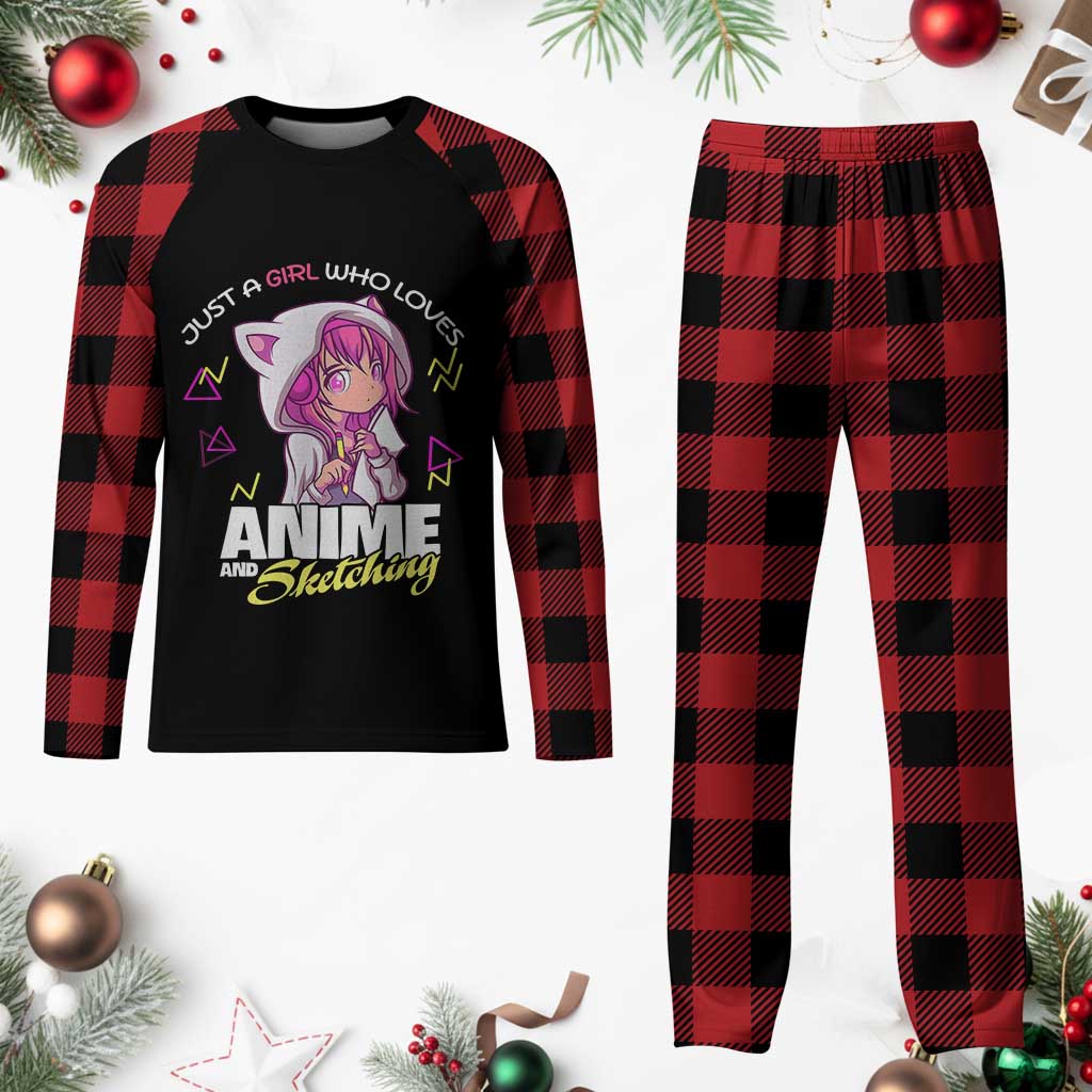 Just A Girl Who Loves Anime and Sketching Plaid Pajama Set Japan Kawaii Otaku Manga Lover TS02 Buffalo Plaid Print Your Wear