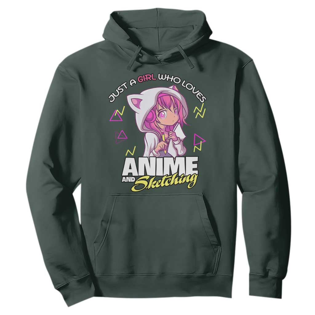 Just A Girl Who Loves Anime and Sketching Hoodie Japan Kawaii Otaku Manga Lover TS02 Dark Forest Green Print Your Wear