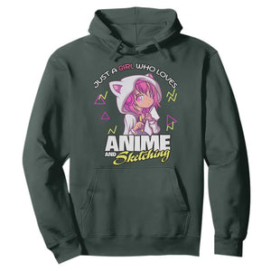 Just A Girl Who Loves Anime and Sketching Hoodie Japan Kawaii Otaku Manga Lover TS02 Dark Forest Green Print Your Wear