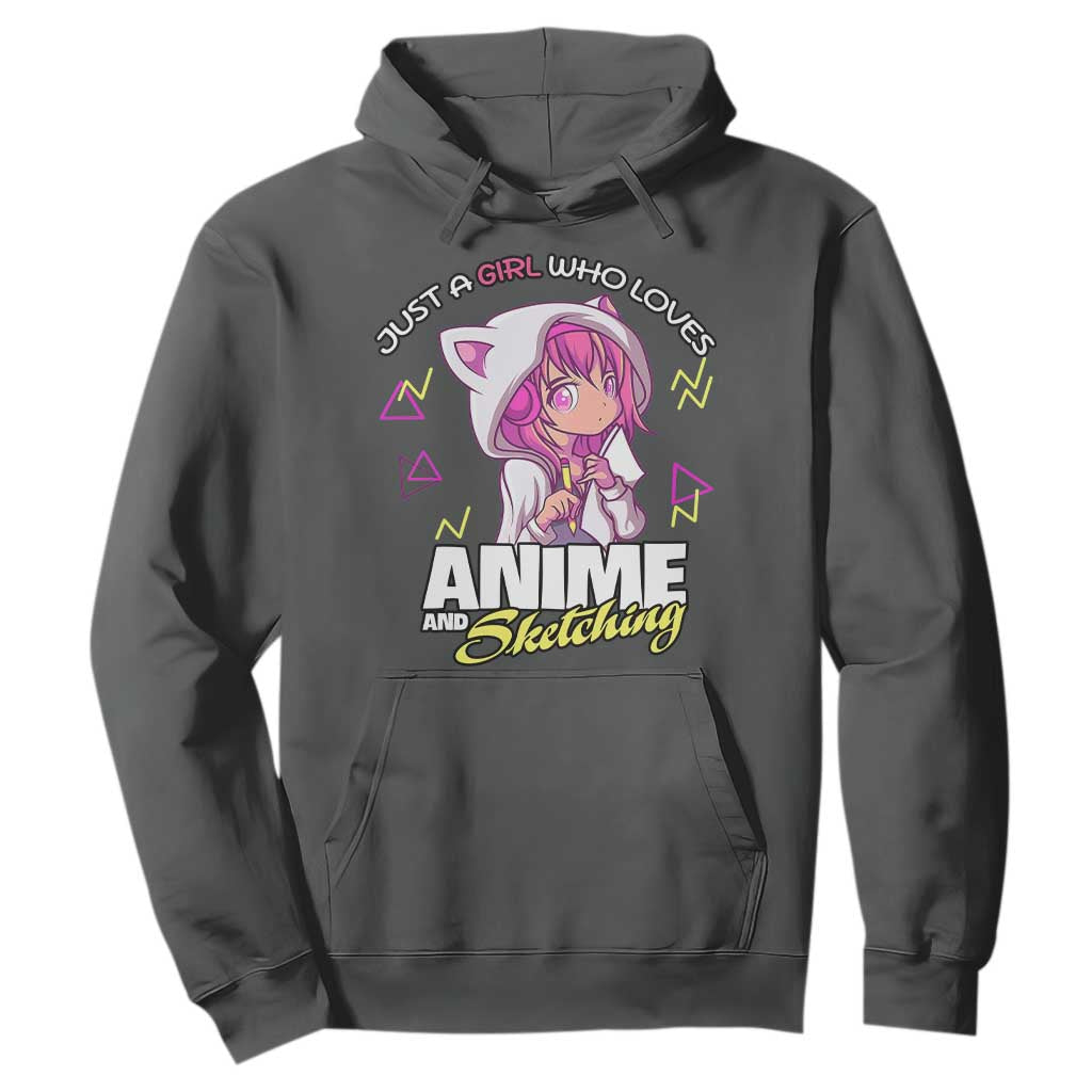 Just A Girl Who Loves Anime and Sketching Hoodie Japan Kawaii Otaku Manga Lover TS02 Dark Heather Print Your Wear
