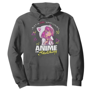 Just A Girl Who Loves Anime and Sketching Hoodie Japan Kawaii Otaku Manga Lover TS02 Dark Heather Print Your Wear
