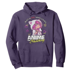 Just A Girl Who Loves Anime and Sketching Hoodie Japan Kawaii Otaku Manga Lover TS02 Purple Print Your Wear