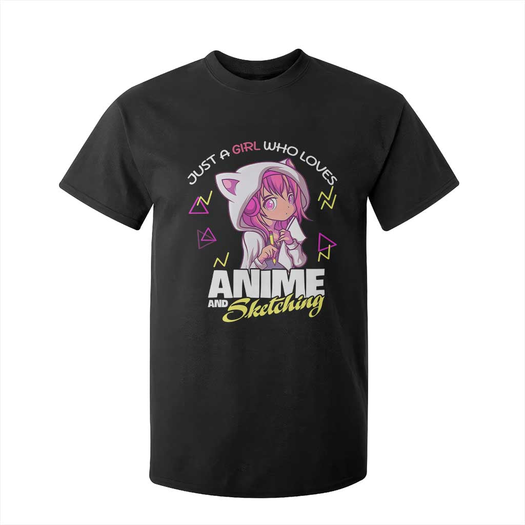 Just A Girl Who Loves Anime and Sketching T Shirt For Kid Japan Kawaii Otaku Manga Lover TS02 Black Print Your Wear