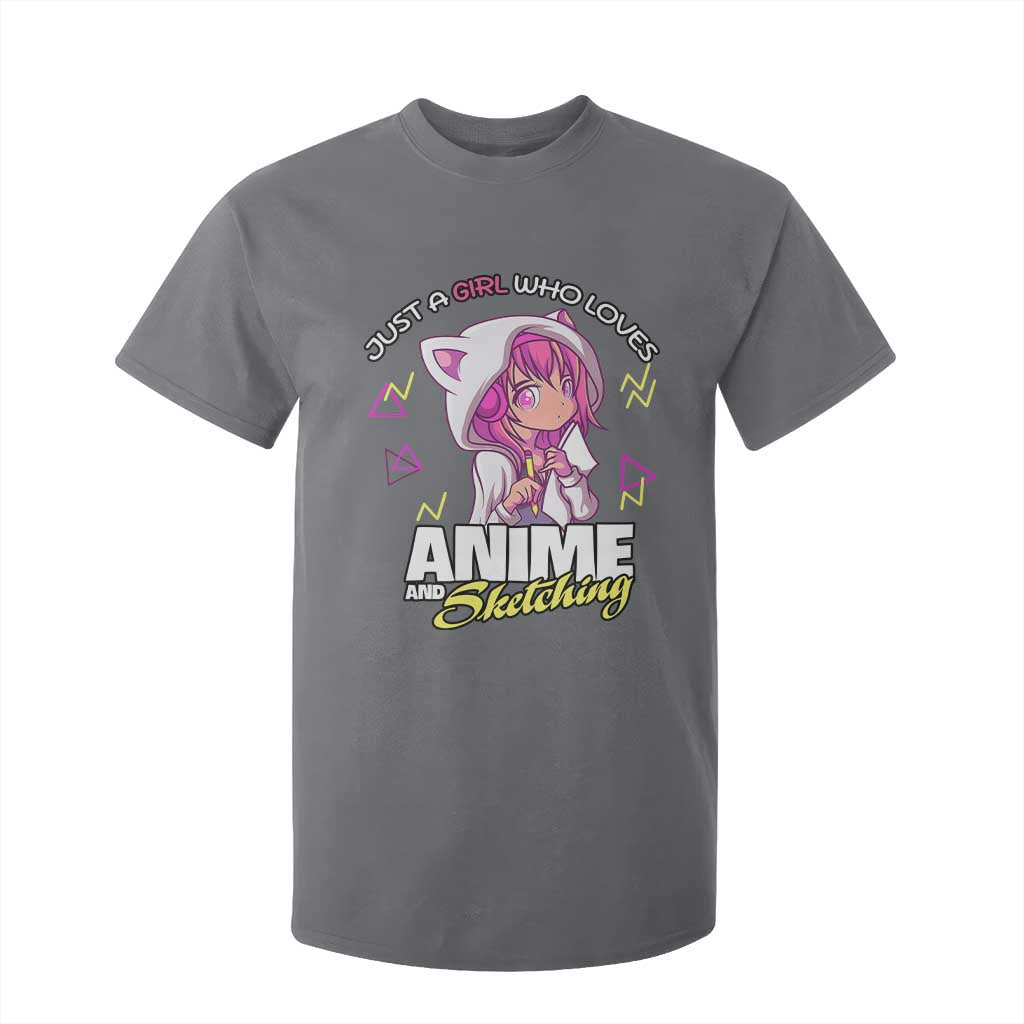 Just A Girl Who Loves Anime and Sketching T Shirt For Kid Japan Kawaii Otaku Manga Lover TS02 Charcoal Print Your Wear