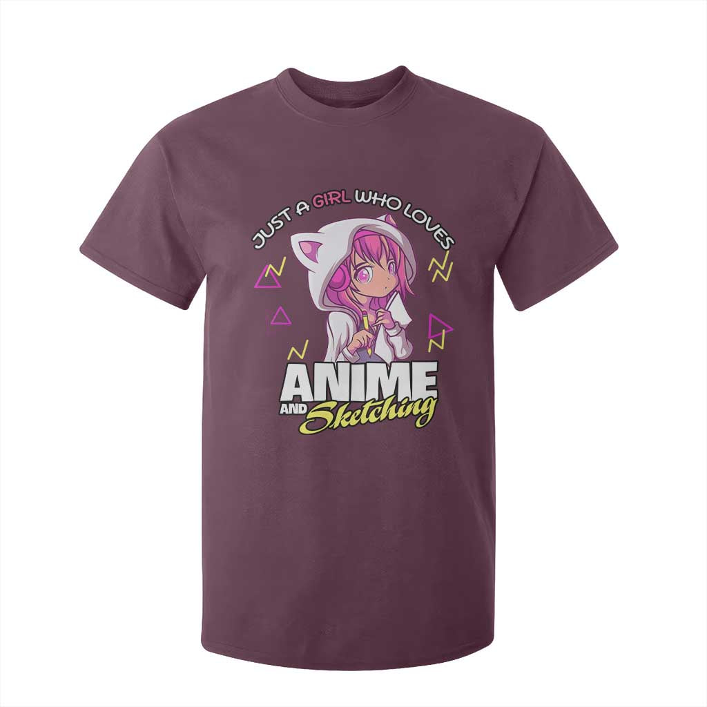 Just A Girl Who Loves Anime and Sketching T Shirt For Kid Japan Kawaii Otaku Manga Lover TS02 Maroon Print Your Wear