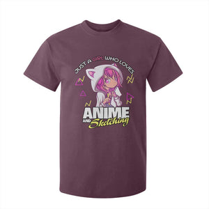 Just A Girl Who Loves Anime and Sketching T Shirt For Kid Japan Kawaii Otaku Manga Lover TS02 Maroon Print Your Wear