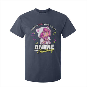 Just A Girl Who Loves Anime and Sketching T Shirt For Kid Japan Kawaii Otaku Manga Lover TS02 Navy Print Your Wear