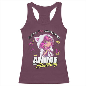 Just A Girl Who Loves Anime and Sketching Racerback Tank Top Japan Kawaii Otaku Manga Lover TS02 Maroon Print Your Wear
