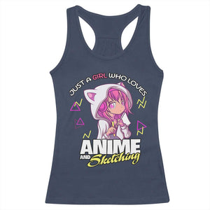 Just A Girl Who Loves Anime and Sketching Racerback Tank Top Japan Kawaii Otaku Manga Lover TS02 Navy Print Your Wear