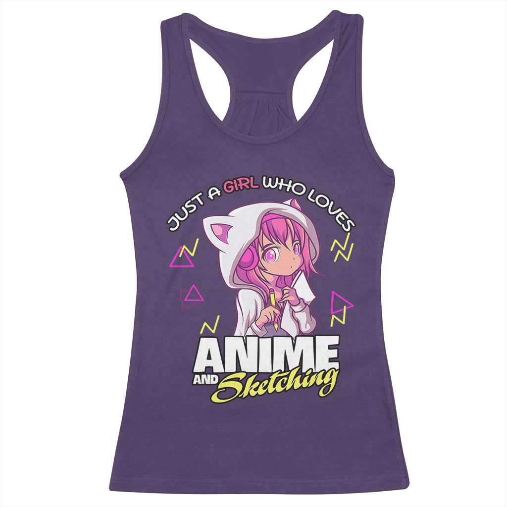 Just A Girl Who Loves Anime and Sketching Racerback Tank Top Japan Kawaii Otaku Manga Lover TS02 Purple Print Your Wear
