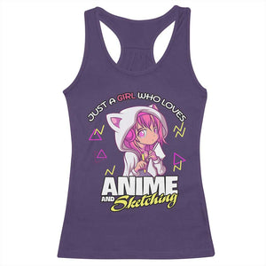 Just A Girl Who Loves Anime and Sketching Racerback Tank Top Japan Kawaii Otaku Manga Lover TS02 Purple Print Your Wear