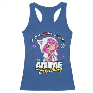 Just A Girl Who Loves Anime and Sketching Racerback Tank Top Japan Kawaii Otaku Manga Lover TS02 Royal Blue Print Your Wear