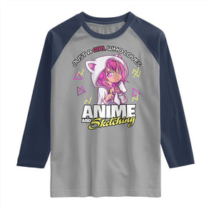 Just A Girl Who Loves Anime and Sketching Raglan Shirt Japan Kawaii Otaku Manga Lover TS02 Sport Gray Navy Print Your Wear