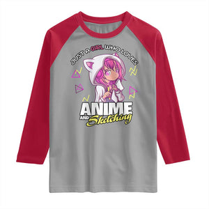 Just A Girl Who Loves Anime and Sketching Raglan Shirt Japan Kawaii Otaku Manga Lover TS02 Sport Gray Red Print Your Wear