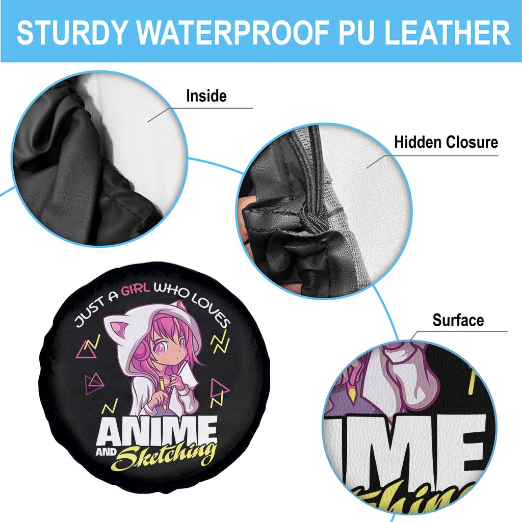 Just A Girl Who Loves Anime and Sketching Spare Tire Cover Japan Kawaii Otaku Manga Lover TS02 Print Your Wear