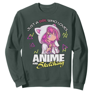 Just A Girl Who Loves Anime and Sketching Sweatshirt Japan Kawaii Otaku Manga Lover TS02 Dark Forest Green Print Your Wear