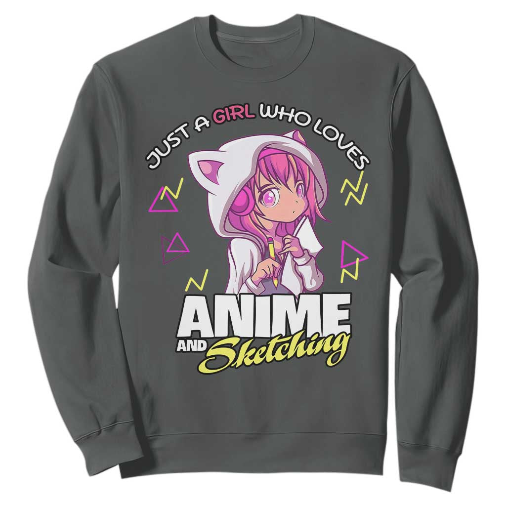 Just A Girl Who Loves Anime and Sketching Sweatshirt Japan Kawaii Otaku Manga Lover TS02 Dark Heather Print Your Wear