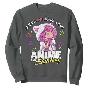 Just A Girl Who Loves Anime and Sketching Sweatshirt Japan Kawaii Otaku Manga Lover TS02 Dark Heather Print Your Wear