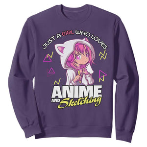 Just A Girl Who Loves Anime and Sketching Sweatshirt Japan Kawaii Otaku Manga Lover TS02 Purple Print Your Wear