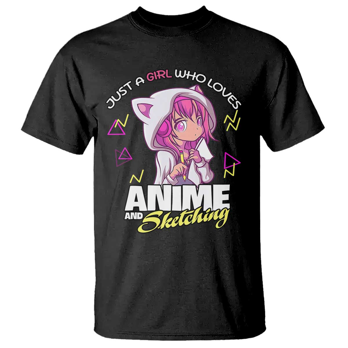 Just A Girl Who Loves Anime and Sketching T Shirt Japan Kawaii Otaku Manga Lover TS02 Black Print Your Wear