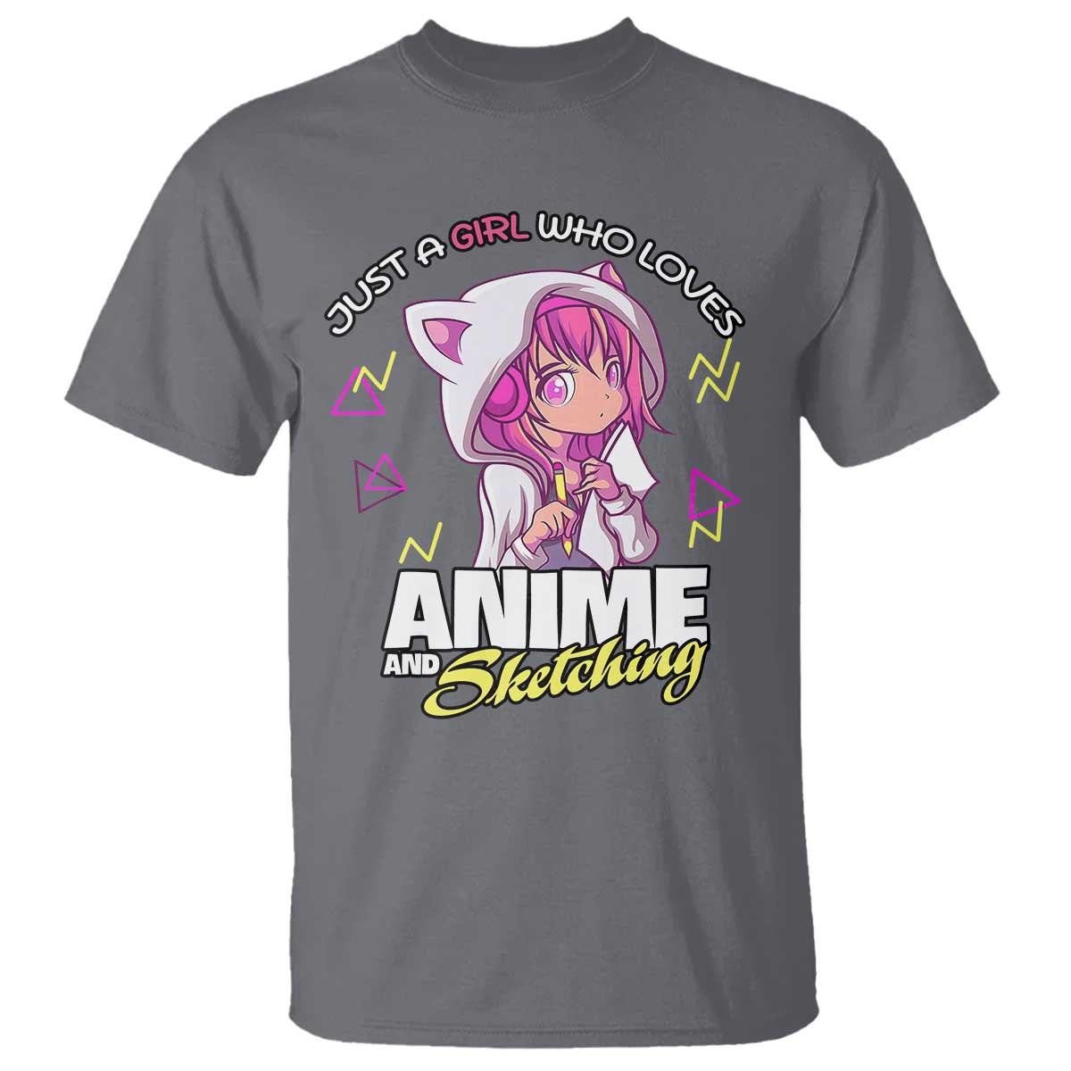Just A Girl Who Loves Anime and Sketching T Shirt Japan Kawaii Otaku Manga Lover TS02 Charcoal Print Your Wear