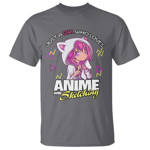 Just A Girl Who Loves Anime and Sketching T Shirt Japan Kawaii Otaku Manga Lover TS02 Charcoal Print Your Wear