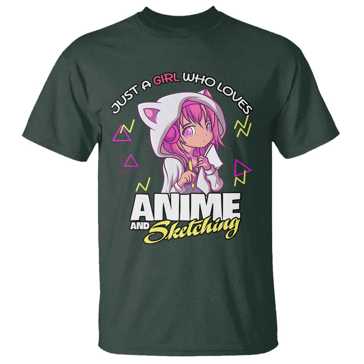 Just A Girl Who Loves Anime and Sketching T Shirt Japan Kawaii Otaku Manga Lover TS02 Dark Forest Green Print Your Wear