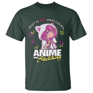 Just A Girl Who Loves Anime and Sketching T Shirt Japan Kawaii Otaku Manga Lover TS02 Dark Forest Green Print Your Wear