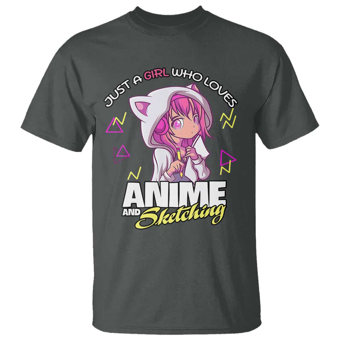 Just A Girl Who Loves Anime and Sketching T Shirt Japan Kawaii Otaku Manga Lover TS02 Dark Heather Print Your Wear