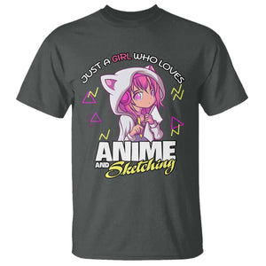 Just A Girl Who Loves Anime and Sketching T Shirt Japan Kawaii Otaku Manga Lover TS02 Dark Heather Print Your Wear