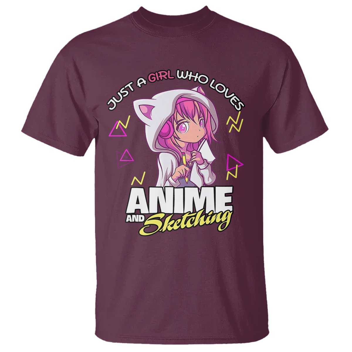 Just A Girl Who Loves Anime and Sketching T Shirt Japan Kawaii Otaku Manga Lover TS02 Maroon Print Your Wear