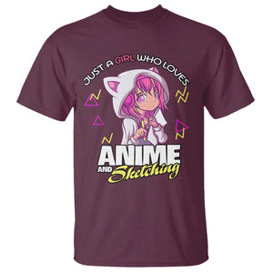 Just A Girl Who Loves Anime and Sketching T Shirt Japan Kawaii Otaku Manga Lover TS02 Maroon Print Your Wear