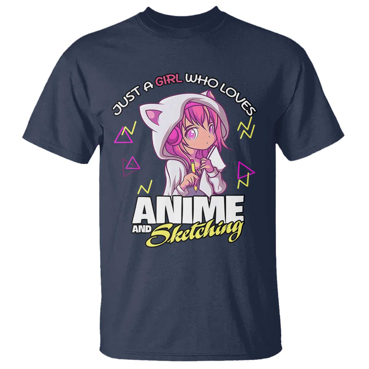 Just A Girl Who Loves Anime and Sketching T Shirt Japan Kawaii Otaku Manga Lover TS02 Navy Print Your Wear