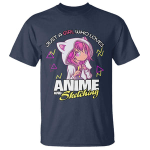 Just A Girl Who Loves Anime and Sketching T Shirt Japan Kawaii Otaku Manga Lover TS02 Navy Print Your Wear