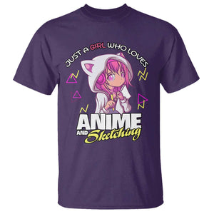 Just A Girl Who Loves Anime and Sketching T Shirt Japan Kawaii Otaku Manga Lover TS02 Purple Print Your Wear