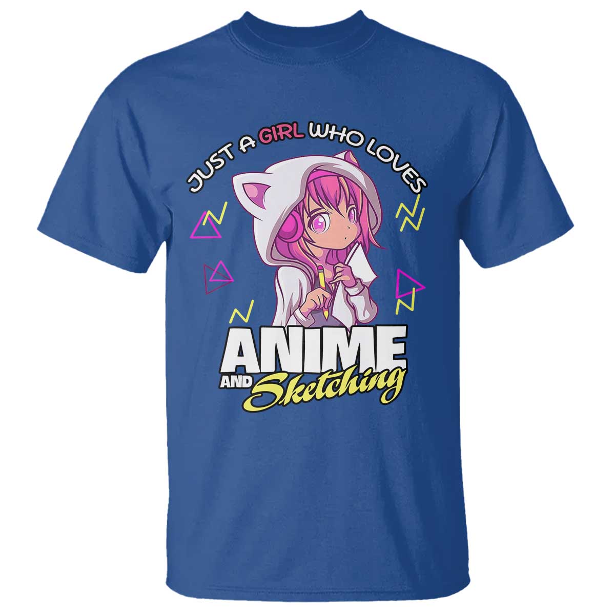 Just A Girl Who Loves Anime and Sketching T Shirt Japan Kawaii Otaku Manga Lover TS02 Royal Blue Print Your Wear