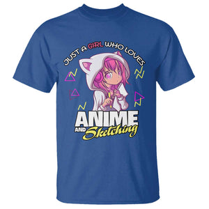Just A Girl Who Loves Anime and Sketching T Shirt Japan Kawaii Otaku Manga Lover TS02 Royal Blue Print Your Wear