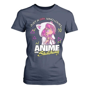 Just A Girl Who Loves Anime and Sketching T Shirt For Women Japan Kawaii Otaku Manga Lover TS02 Navy Print Your Wear