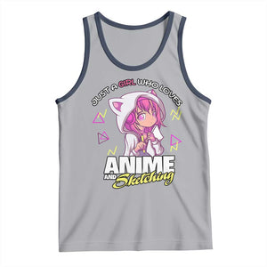 Just A Girl Who Loves Anime and Sketching Tank Top Japan Kawaii Otaku Manga Lover TS02 Athletic Heather Navy Print Your Wear