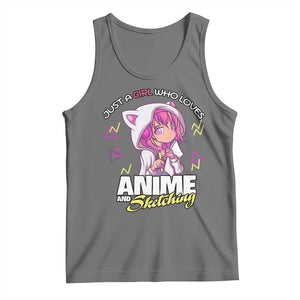 Just A Girl Who Loves Anime and Sketching Tank Top Japan Kawaii Otaku Manga Lover TS02 Black Heather Print Your Wear