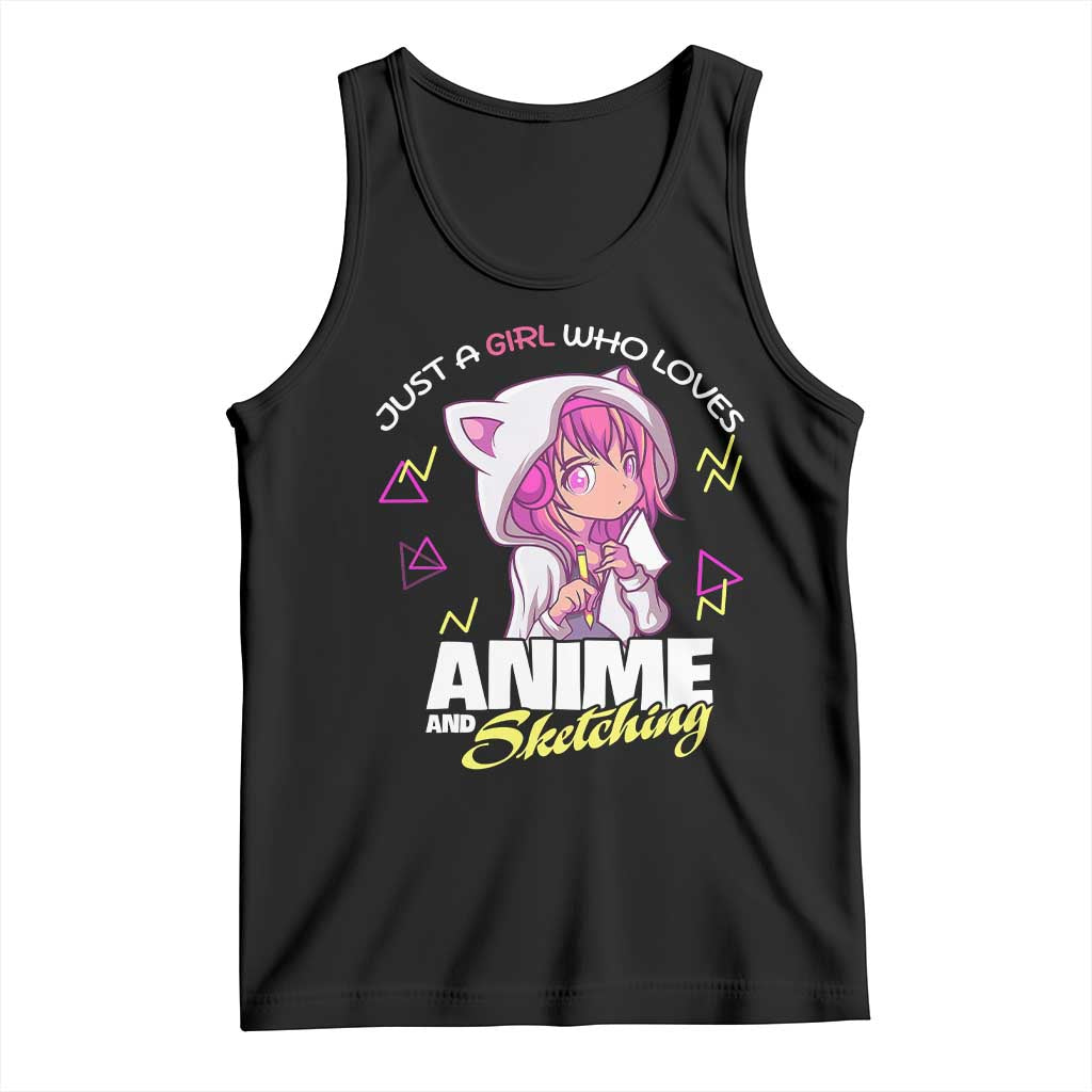 Just A Girl Who Loves Anime and Sketching Tank Top Japan Kawaii Otaku Manga Lover TS02 Black Print Your Wear