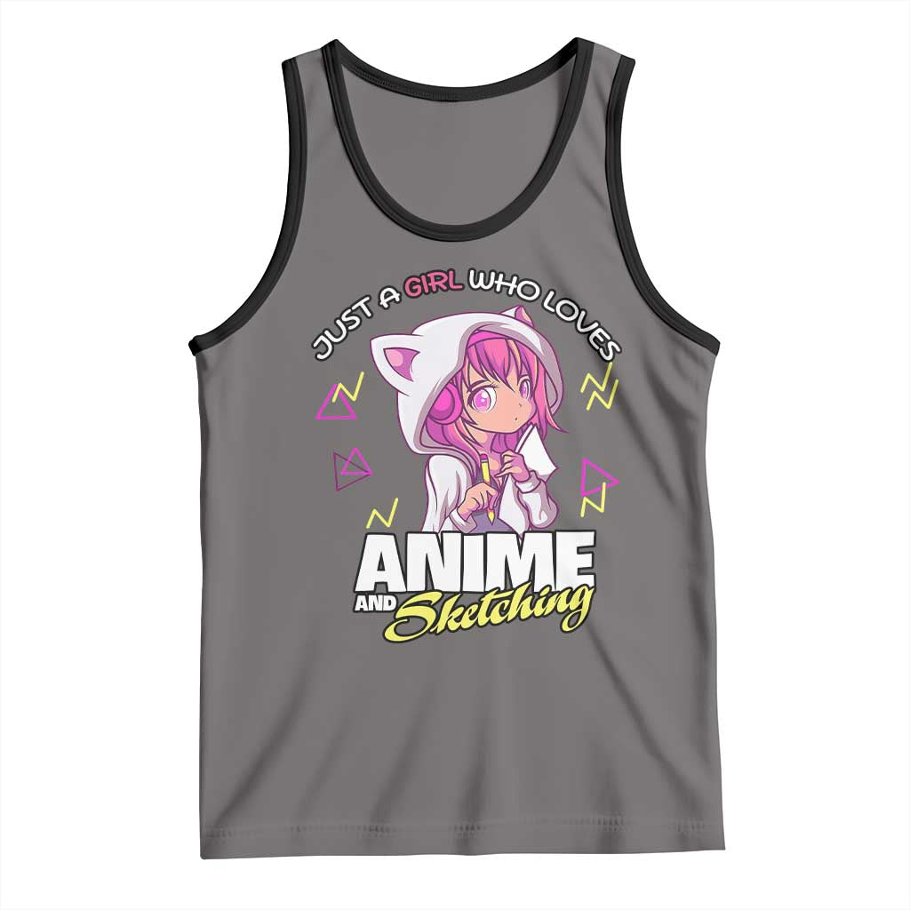 Just A Girl Who Loves Anime and Sketching Tank Top Japan Kawaii Otaku Manga Lover TS02 Deep Heather Black Print Your Wear