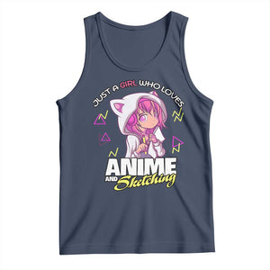 Just A Girl Who Loves Anime and Sketching Tank Top Japan Kawaii Otaku Manga Lover TS02 Navy Print Your Wear