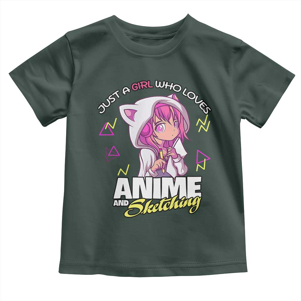Just A Girl Who Loves Anime and Sketching Toddler T Shirt Japan Kawaii Otaku Manga Lover TS02 Dark Forest Green Print Your Wear