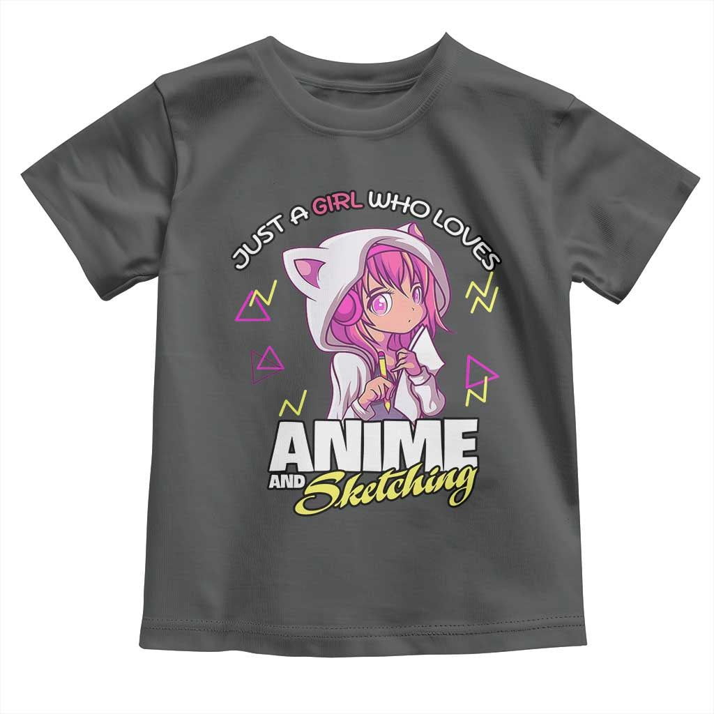 Just A Girl Who Loves Anime and Sketching Toddler T Shirt Japan Kawaii Otaku Manga Lover TS02 Dark Heather Print Your Wear