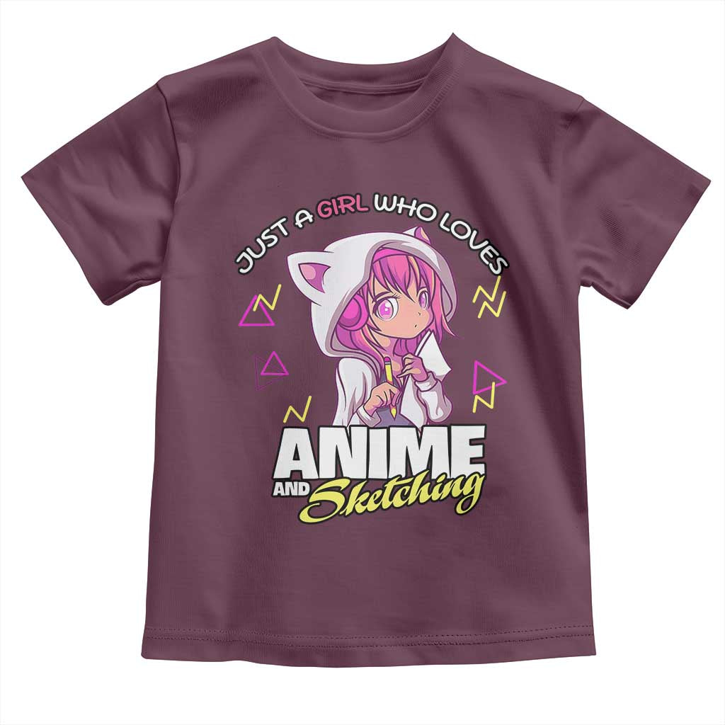 Just A Girl Who Loves Anime and Sketching Toddler T Shirt Japan Kawaii Otaku Manga Lover TS02 Maroon Print Your Wear