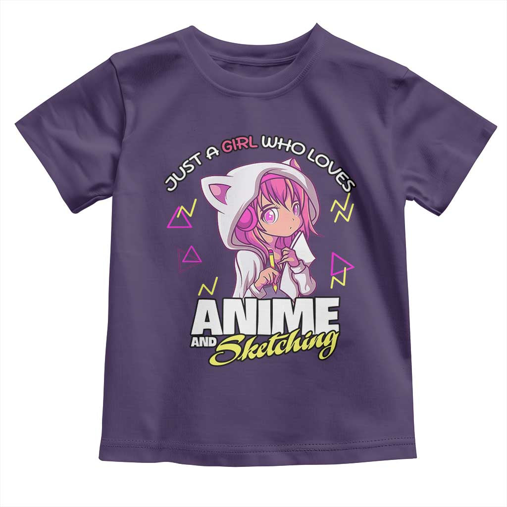 Just A Girl Who Loves Anime and Sketching Toddler T Shirt Japan Kawaii Otaku Manga Lover TS02 Purple Print Your Wear