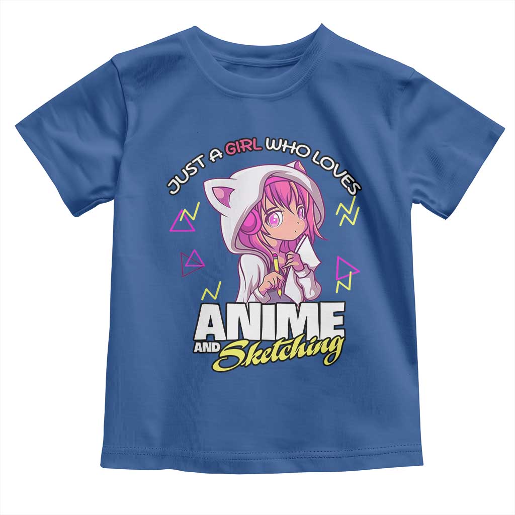 Just A Girl Who Loves Anime and Sketching Toddler T Shirt Japan Kawaii Otaku Manga Lover TS02 Royal Blue Print Your Wear