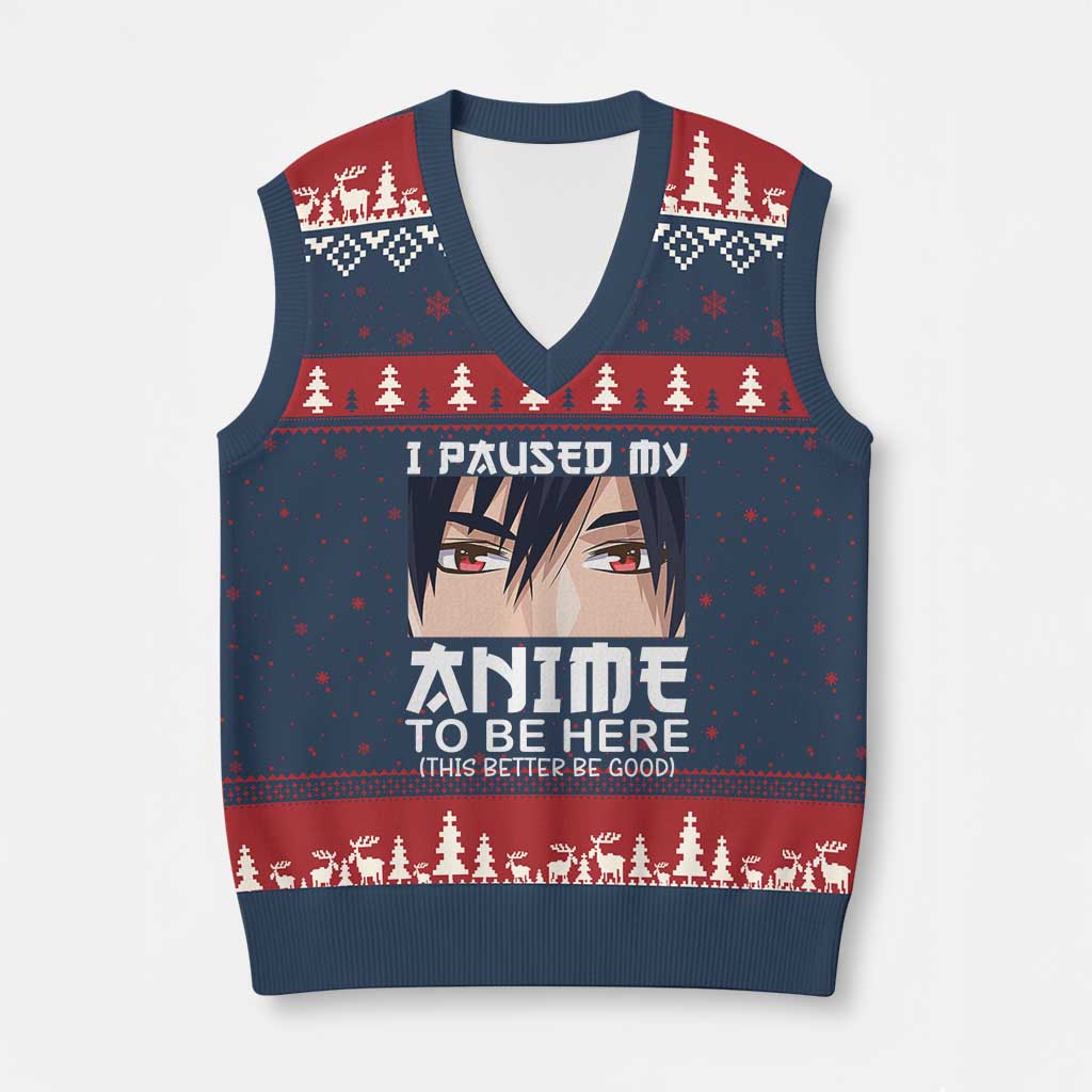 Japan Anime Manga Otaku V-Neck Knit Sweater Vest I Paused My Anime To Be Here Boys TS02 Navy Red Print Your Wear